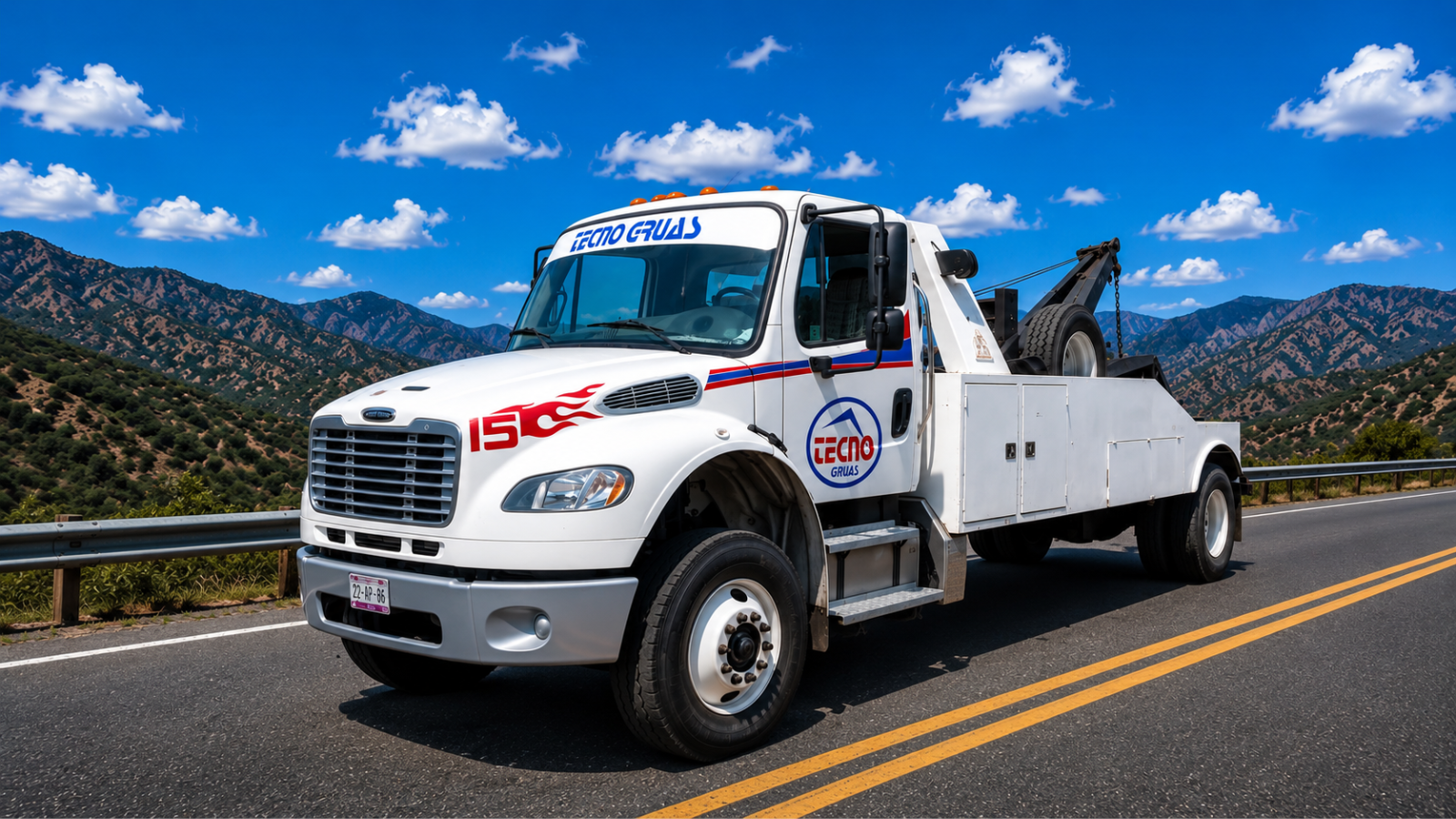 Grúa de arrastre Tecnogrúas Freightliner en carretera